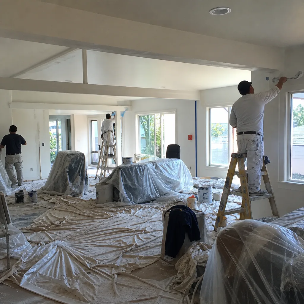 Professional painters working on a residential interior home remodeling project